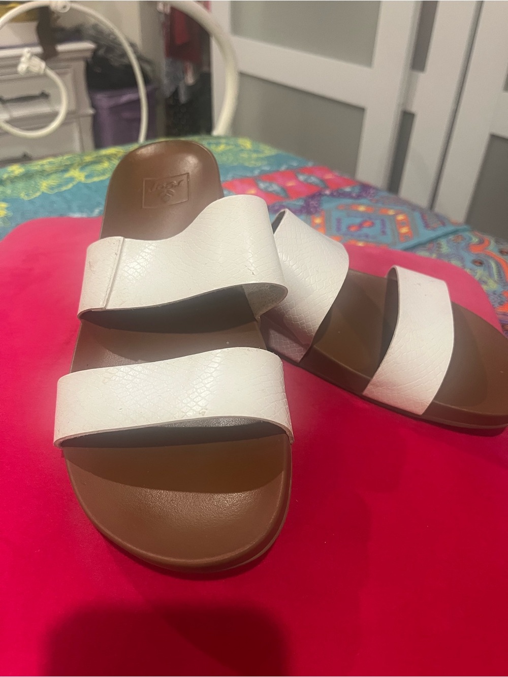 Reef Women's White Double-Strap Slide Sandals with Brown Footbed - Picture 2 of 3